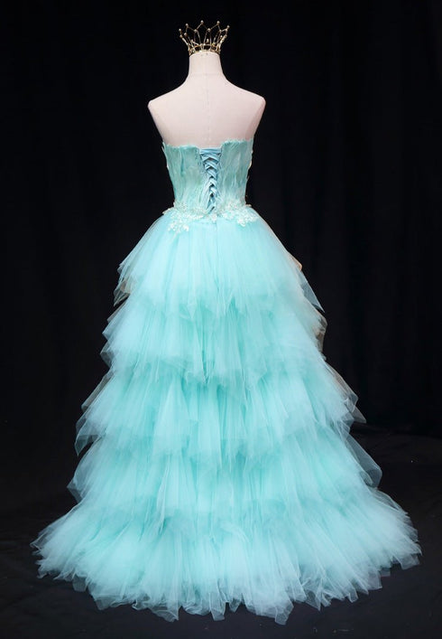 Mint Green Strapless Sheath Wedding Dress - Layered Tulle Ruffle Dress - Princess Wedding Dress with Sweetheart Neckline Plus Size